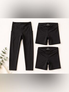 90 Degree Girls Activewear Lot 3T Black Leggings & Biker Shorts Athletic Bundle
